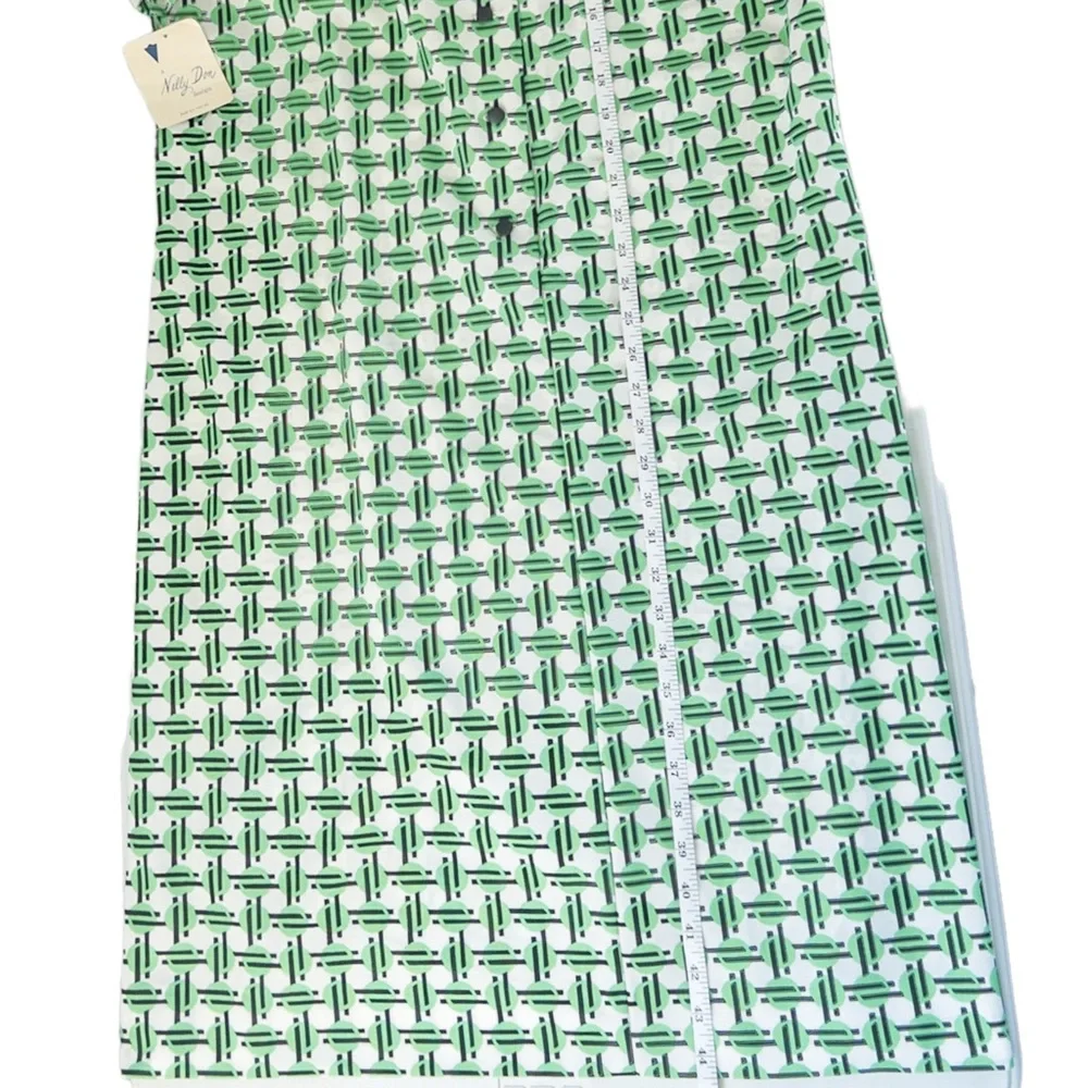 NWT Vintage 70s Geometric Print Green Black White A-line Shirt Dress Size 20.5 - Picture 16 of 16